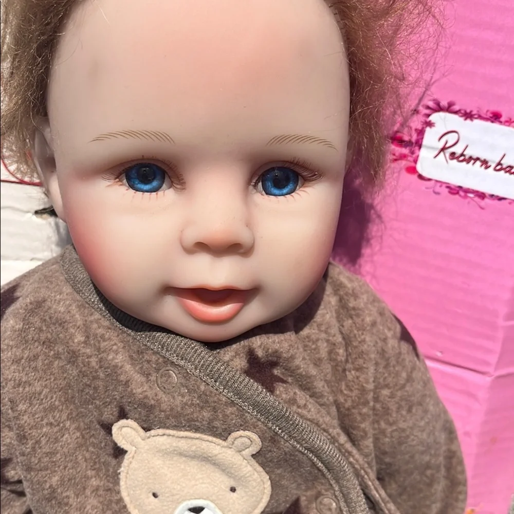 Reborn Brown Bear Outfit Baby Doll with Pink Box Accent